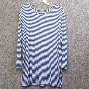 Breton Stripe Tunic Top Navy White 3/4 Sleeve Long Length Women’s L